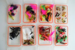 A large quantity of trout flies and lures