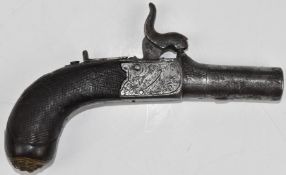 Shakespear of Burton percussion hammer action pocket pistol with named locks, engraved hammer,
