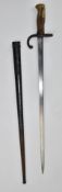 French 1879 pattern gras bayonet with T shaped single edged 52cm blade and metal scabbard. PLEASE
