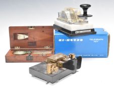 Cased set of diamond scales, width of case 14cm, Hi-Mound telegraph key HK-702, in original box