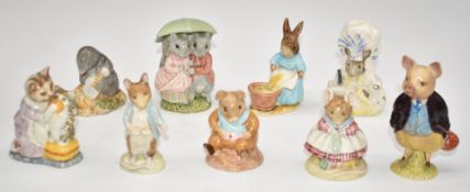Nine Beswick Beatrix Potter figures to include Johnny Town Mouse and Old Mr Bouncer, tallest 11cm