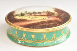 Possibly Derby, Minton or Spode paste pot with hand painted Continental scene to lid and flowers
