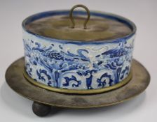 Moorcroft Macintyre Florian Ware covered circular butter dish with plated stand, diameter 7.5cm,