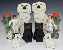 Four pairs of Staffordshire / pottery figures including cats marked 1088 to base, spill vases etc,