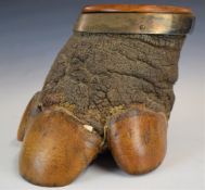 Taxidermy rhinoceros foot in the form of a box with silver plated collar and hinged wooden top, 16cm