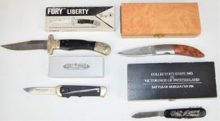 Four boxed knives comprising Victorinox collector's knife series 1983 'Battle of Morgarten 1315'