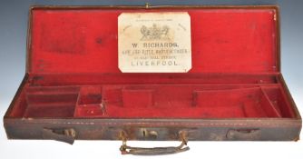 Leather and canvas bound shotgun carry case with 'W Richards Gun and Rifle Manufacturer 27 Old