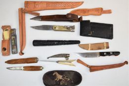 Five knives including an Ace-Pal-O space age survival knife and sheath, two hunting knives,