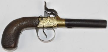 Westwood of London percussion hammer action pocket pistol with named and engraved brass lock,