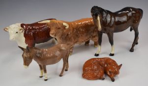 Beswick Highland and Hereford bulls, fox, donkey etc