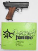 FB Record Jumbo .177 air pistol with chequered wooden grips, NVSN, in original box with cleaning