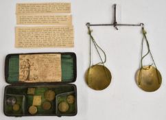 Cased set of travelling beam scales, in original fitted shagreen case with paper label to inside