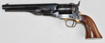 Uberti .36 six-shot single action percussion revolver with engraved scene of ships to the