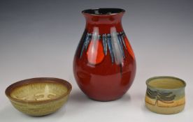 Colin Pearson St Ives studio pottery small jardinière, studio pottery bowl and a Poole pottery vase,
