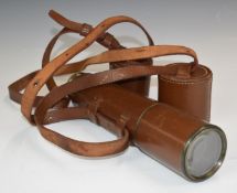 Broadhurst Clarkson & Co. Ltd, leather bound brass three draw telescope, length when retracted 29cm