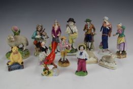 Chelsea style figure, pearlware putti figure and a Staffordshire figure, further continental and