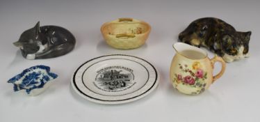 Collectable ceramics comprising Copenhagen and Winstanley cats, Royal Worcester blush ivory jug