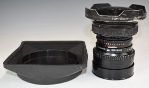 Hasselblad Carl Zeiss Distagon 1:3.5 f=30mm T* fisheye camera lens, together with rubber hood to