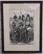 Cavalry etching/picture Troops For The War - 8th Hussars, 17th Lancers, 4th Dragoon Guards, and