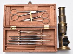 Cased Griffin & Tatlock surgeon's travelling set including scalpels, scissors and tweezers, together