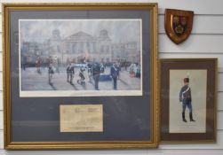 Royal Gloucestershire Hussars ephemera including framed signed print 'Guidon Parade Badminton 27th