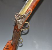 W Kelley of London flintlock blunderbuss with sprung bayonet, engraved steel lock and hammer,