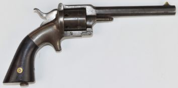Smith & Wesson or Allen type .28 six-shot single action revolver with sheath trigger, wooden grips