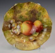 Royal Worcester painted fruit shaped pedestal dish, signed Ayrton, diameter 14.5 x H38cm
