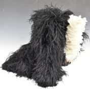 British Army Gordon Highlanders feather bonnet with regimental badge, diced band, hackle, leather