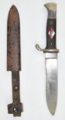 WW2 German Third Reich Nazi Hitler Youth dagger, stamped AES RZM M7/85 to ricasso, with 15.5cm