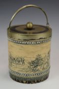 Hannah Barlow for Royal Doulton biscuit barrel sgrafitto decorated with standing and recumbent deer,