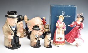 Two Royal Doulton figurines, Winston Churchill character and Toby jugs and a limited edition
