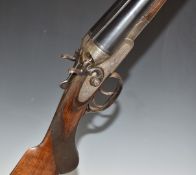 Belgian 12 bore side by side hammer action shotgun with engraved scenes of birds to the locks,