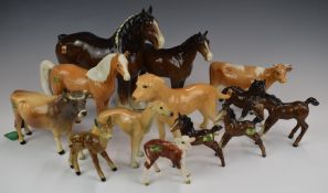 Beswick Hereford calf, first version Guernsey cow, Jersey cow, palomino horse Xayal, other ceramic