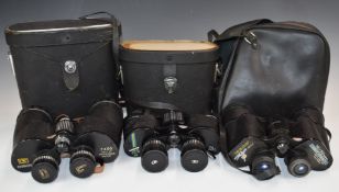 Fifteen pairs of binoculars including Tasco 16x50, Summit 10x50, Hooway 7x50, Greenkat 8x30,