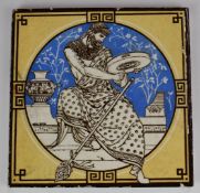 Minton Aesthetic Movement large tile with figural decoration, 20.5 x 20cm