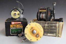 Three sea fishing multiplier reels including Ambassadeur Ultra Mag XL IV, Mitchell 604 and 602