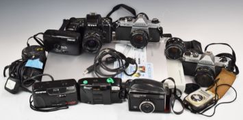 SLR and other cameras including two Pentax K1000 35mm both with 1:2 50mm lenses, Nikon F-60 with