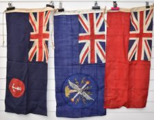 Collection of flags including Red Ensign, Blue Ensign, three pendants etc