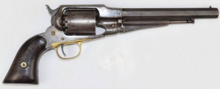 Remington Army .44 single-action holster revolver with brass trigger guard, shaped wooden grips