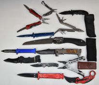 Collection of pocket knives and multitools including Silky Pocket Boy, Gerber, Smith & Wesson, 1st