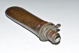 G&JW Hawksley copper and brass bag shaped powder flask, 20cm long.