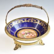 Sèvres porcelain dish with hand painted decoration of fruit and flowers, in ormolu mount and