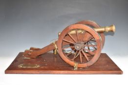 Model circa 1790 18 pounder siege cannon with bronze or similar barrel and wooden carriage, on