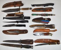 Fourteen hunting/sheath knives including Pat Mitchell, Jack Pyke, Brusletto and Rawson Brothers