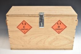 Fitted wooden shotgun or black powder storage box, 56 x 24 x 34cm.