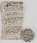 WW1 silver War Badge numbered 172118 together with a newspaper cutting for the recipient Mrs S J