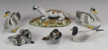 Copenhagen bird figures including ducklings and tern, a pair of continental juvenile swan figures