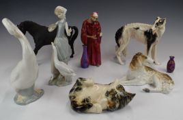 Collection of Lladro, Nao, Beswick, Lomonosov, Winstanley figures etc, tallest 25cm