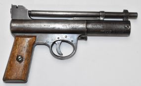 Webley Mark 1 .177 air pistol with wooden grips and adjustable sights and trigger, serial number